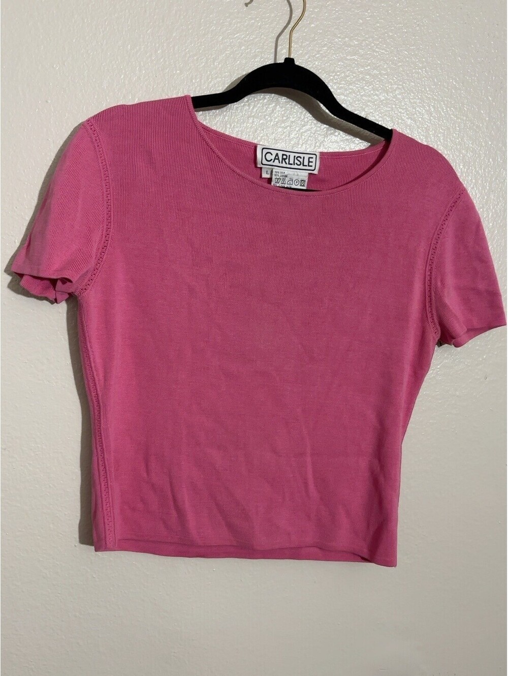 Carlisle Pink 100% Silk Knit Top Crewneck Size L